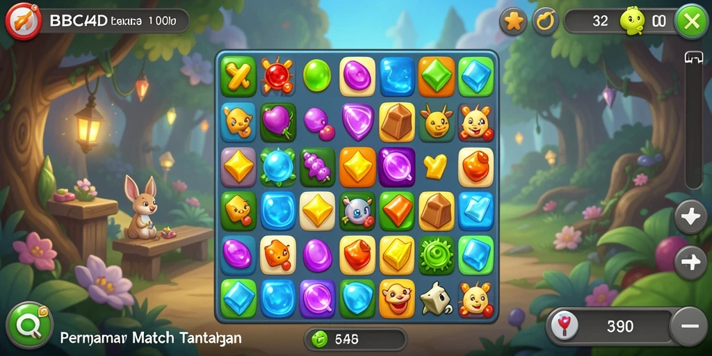 Gameplay seru permainan Match-3 BBCA4D dengan warna-warni menarik.