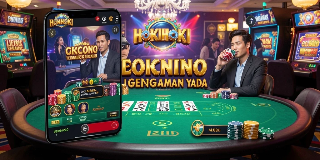 Screenshot HOKIHOKI menampilkan dealer profesional dan permainan Live Casino yang mendebarkan.